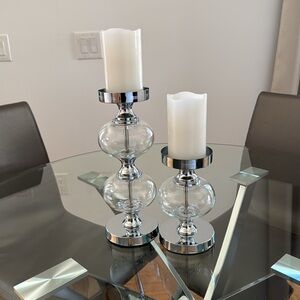 Elegant Silver and Glass Candle Holders
